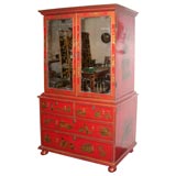 QUEEN ANNE RED JAPANNED MIRRORED FRONT CABINET