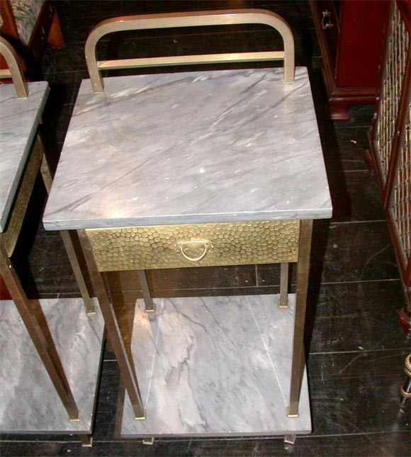 Austrian A PAIR OF AUSTRIAN BRASS AND MARBLE BEDSIDE TABLES For Sale