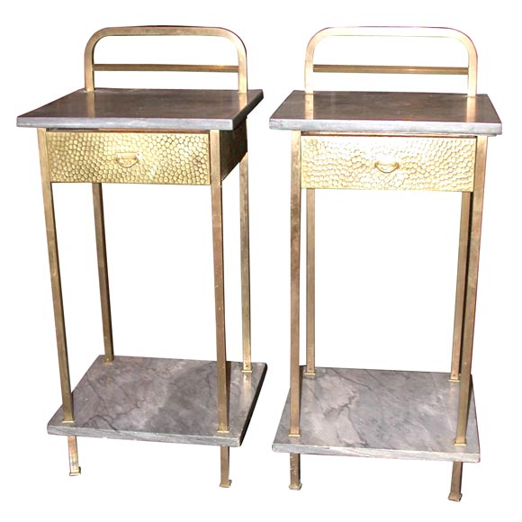 A PAIR OF AUSTRIAN BRASS AND MARBLE BEDSIDE TABLES For Sale