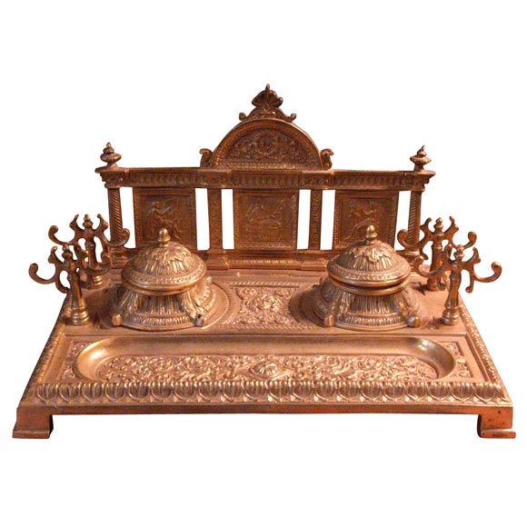 Bronze ink well and pen holder