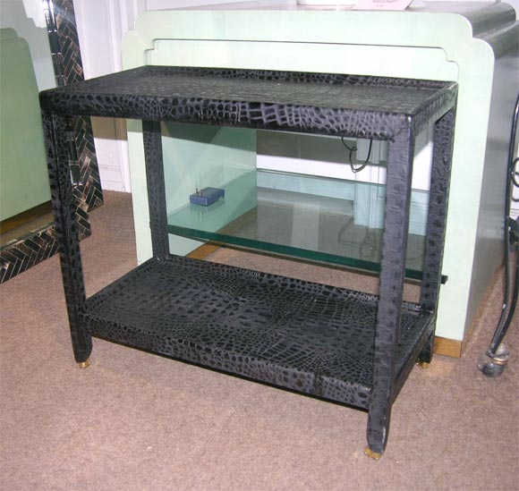 Large "Telephone Table" in Black Croc by Karl Springer