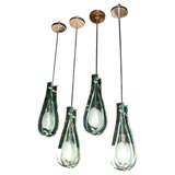 Vintage Set of 4 Glass Pendant Lights by Fontana Arte