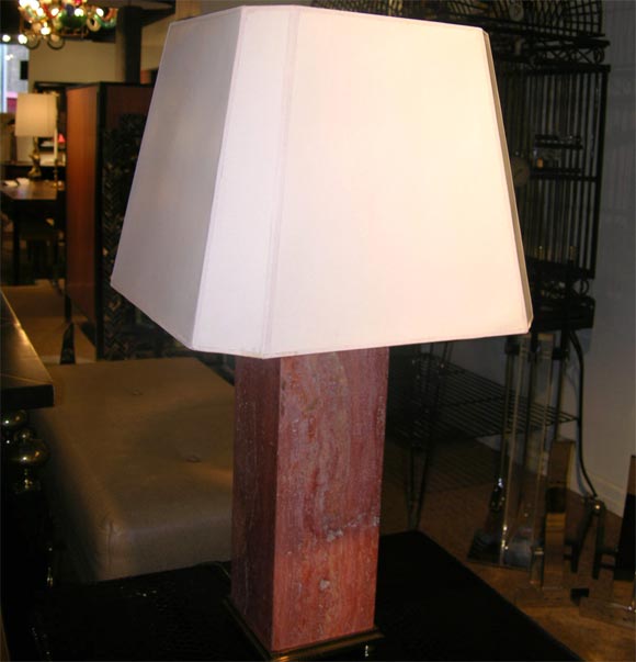 Table Lamp in Red Travertine with Brass Base by Karl Springer