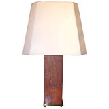 Table Lamp in Red Travertine with Brass Base by Karl Springer