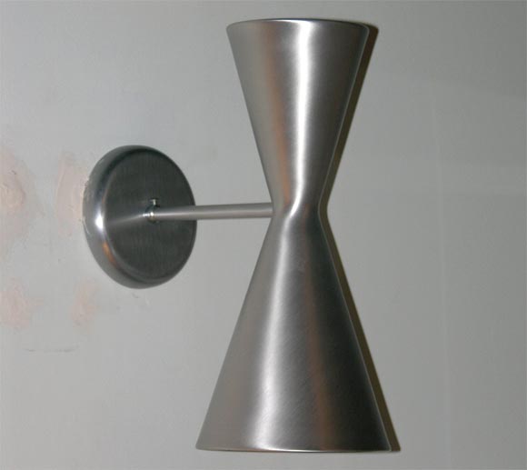 Pair of Spun Aluminum Hourglass Sconces by Lightolier
