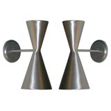 Pair of Spun Aluminum Hourglass Sconces by Lightolier