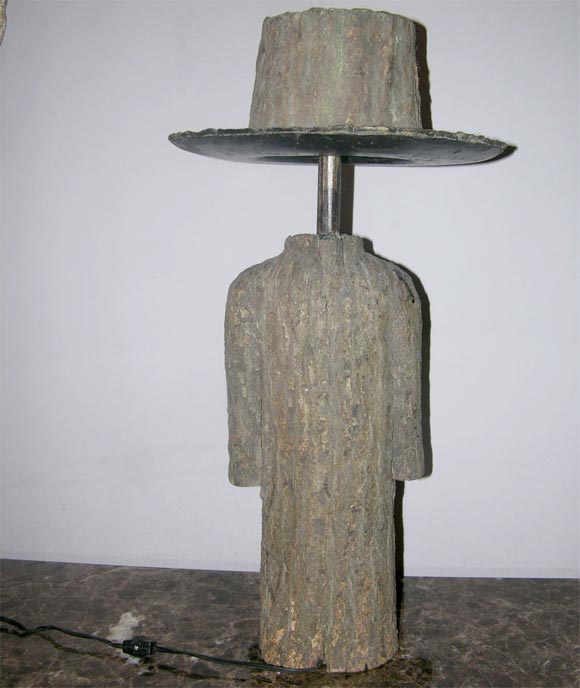 Pair of Sculptural Wood Coat and Top Hat Lamps 4
