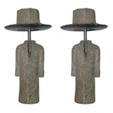 Pair of Sculptural Wood Coat and Top Hat Lamps