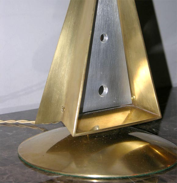 Polished Table Lamps Art Deco brass and aluminum inverted triangles 1930's For Sale