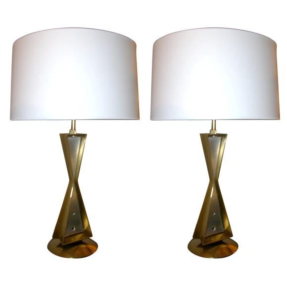 Table Lamps Art Deco brass and aluminum inverted triangles 1930's For Sale