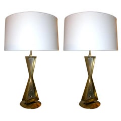 Table Lamps Art Deco brass and aluminum inverted triangles 1930's