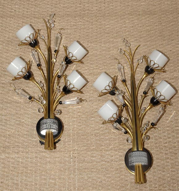 Mid Century bronze pair of sconces by Jules Leleu