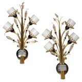 Mid Century bronze pair of sconces by Jules Leleu