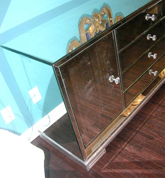 Contemporary Custom Mirrored Greek Key Base Console For Sale