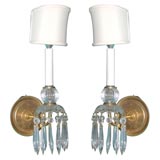 Pair of English Crystal and Bronze Sconces