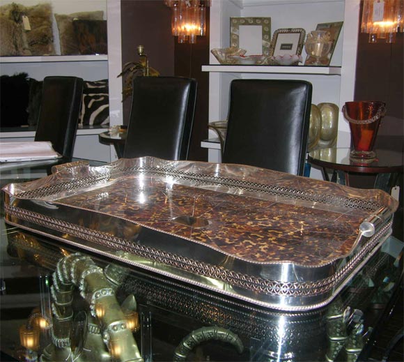 Faux Tortosie Shell and Silver Tray