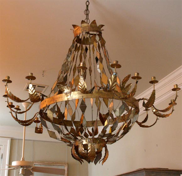 TOLE AND MIRROR CHANDELIER