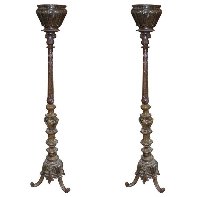 Two Large Napoleon III Tripod Urns on a Stand