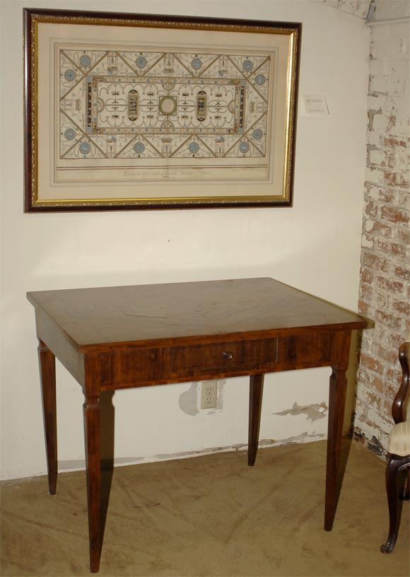 Inlaid walnut, olivewood, and maple neoclassical writing table