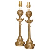 Pair of Giacometti Style Bronze Lamps