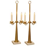 A Pair of Art Moderne Gilt-Brass Two Light Table Lamps