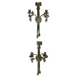 Pair Patinated Bronze Sconces