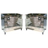 Pair of Reverse Etched Mirrored Commodes