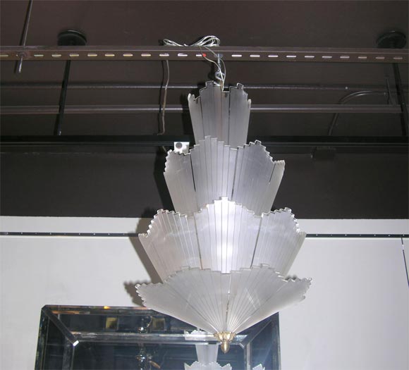 Skyscraper Style Frosted & Etched Glass Chandelier