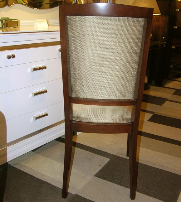 Pair of Art Deco Mahogany and Bronze Colored Scalamandre Silk Side Chairs In Excellent Condition In New York, NY