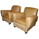Vintage Pair of Art Deco Leather Club Chairs