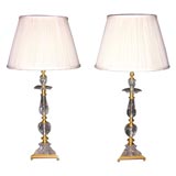 Pair of rock crystal and gilt bronze candlestick lamps