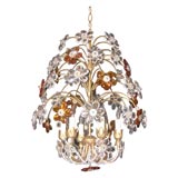 Clear and amber five light chandelier with gilt iron frame