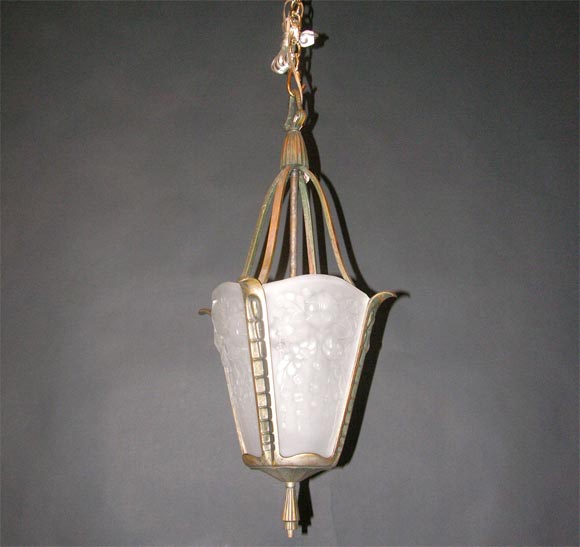 Art Deco bronze and molded glass lantern by "Muller Freres"