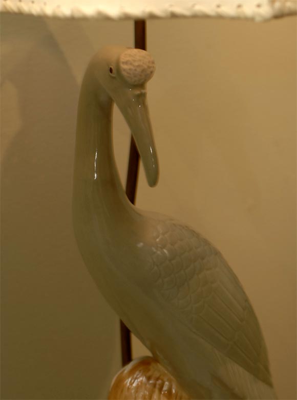 Wonderful Pair of Porcelain Glazed Blue Heron Lamps In Excellent Condition In San Francisco, CA