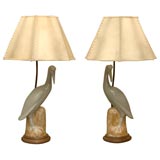 Wonderful Pair of Porcelain Glazed Blue Heron Lamps