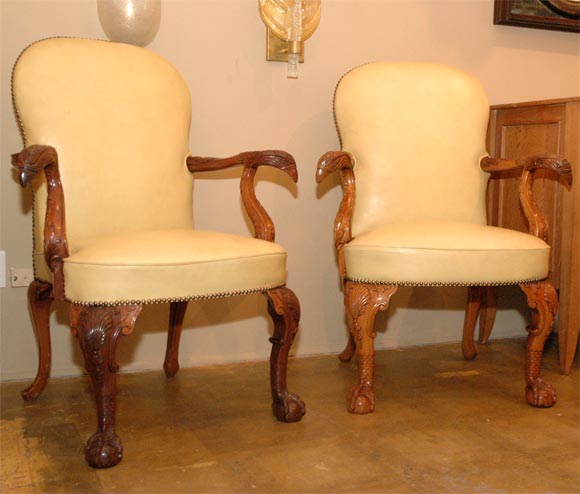 Pair of 18thc Style Carved Arm Chairs