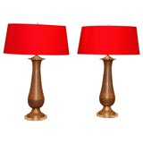 Pair of  Enamel and Brass Table Lamps