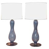 Pair of Blue & Clear Glass Venini Lamps