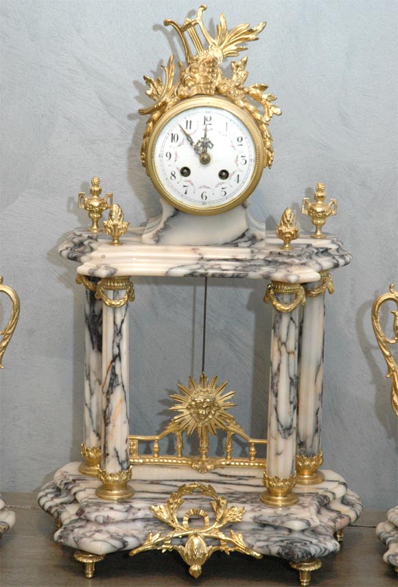 French LXV-style Marble Mantle Clock Set