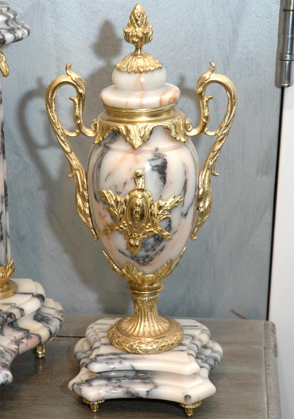 Gilt LXV-style Marble Mantle Clock Set