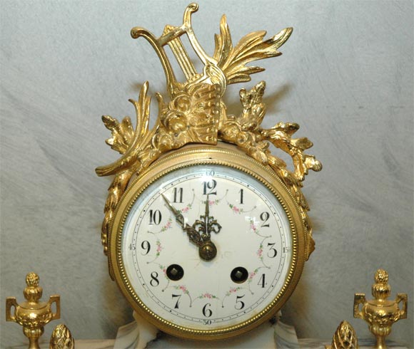 19th Century LXV-style Marble Mantle Clock Set