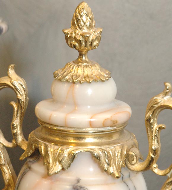 Brass LXV-style Marble Mantle Clock Set