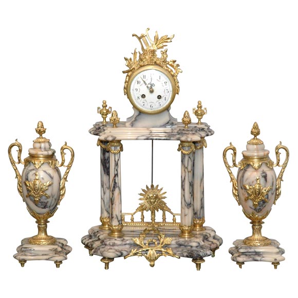 LXV-style Marble Mantle Clock Set