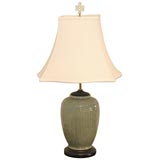 Bulbous Celedon Vase as a Table Lamp