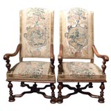 Pair of 17th c. Walnut Armchairs with Tapestry