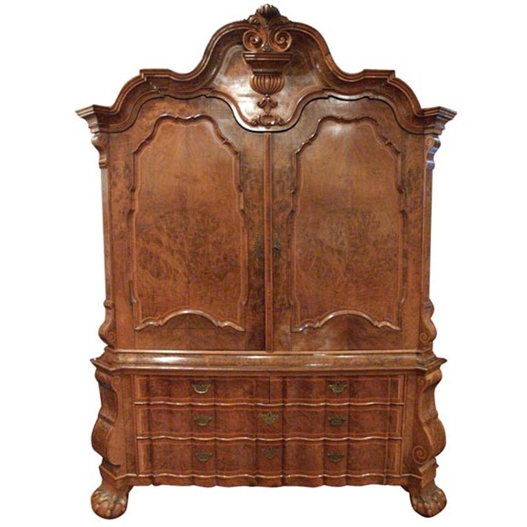 Dutch Burl Walnut and Inlaid Kast or Linen Press For Sale at 1stDibs