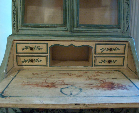 Wood Venetian Painted Bombe Secretary Bookcase
