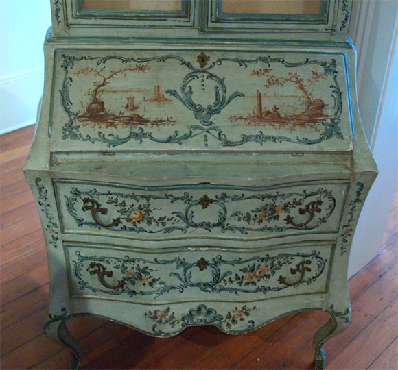 Venetian Painted Bombe Secretary Bookcase 1