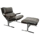 Pair of Leather Chairs with Ottomans by Giovani O'Fretti