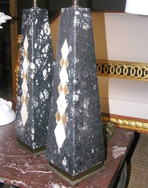 20th Century Pair of Marble Obelisk Lamps For Sale